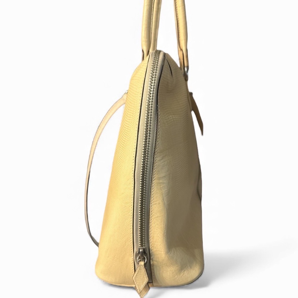 FOXEY Boutique Made in Italy Leather Lizard‎ Embossed Tote Handbag Purse Cream - Picture 2 of 6